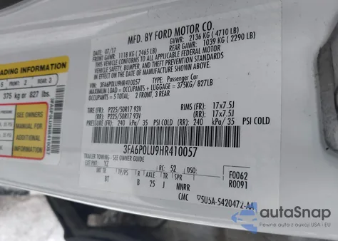 2017 Ford Fusion Hybrid Se from USA, damaged, VIN 3FA6P0LU9HR410057